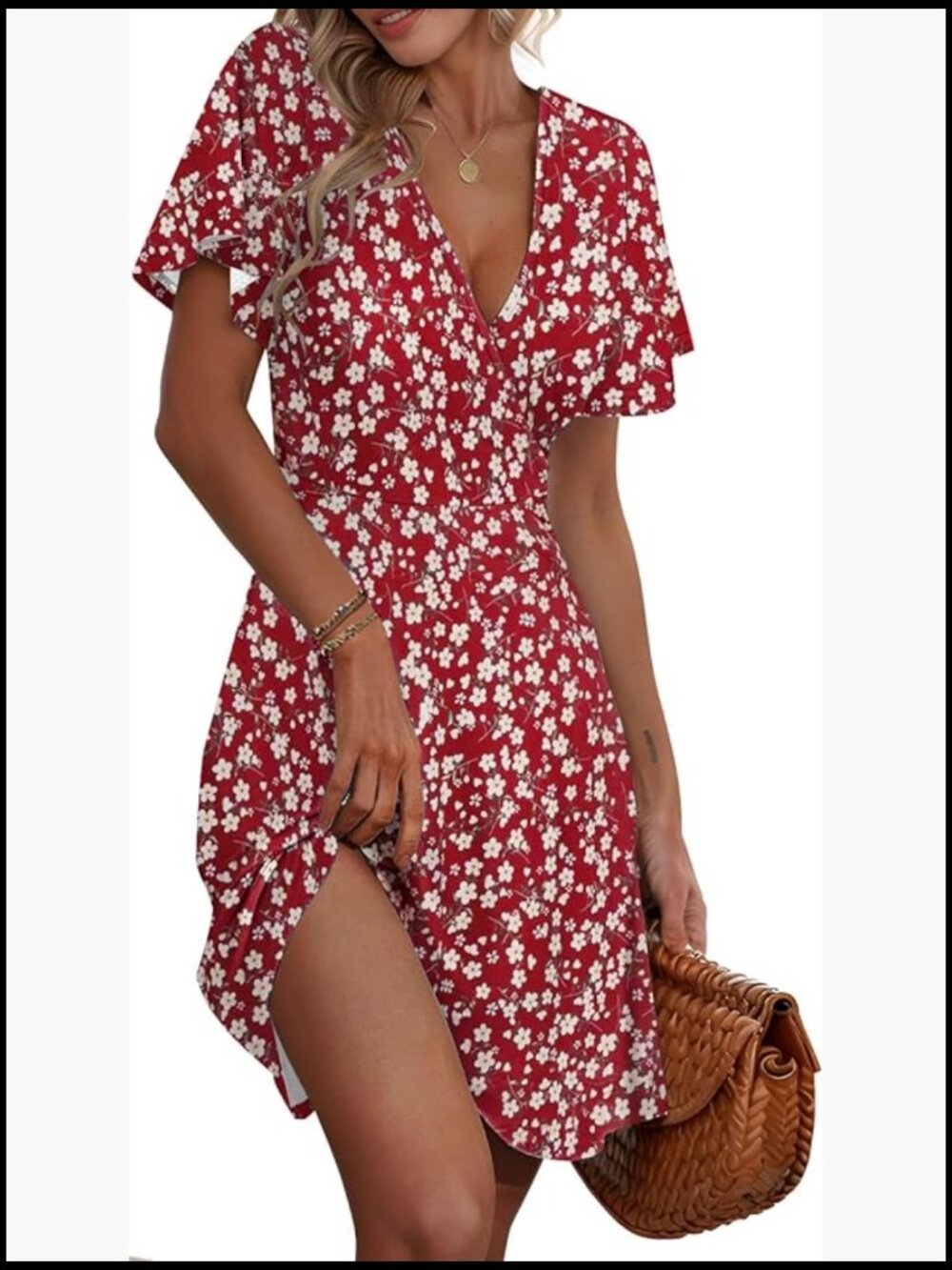 V-Neck Floral Printed Sundress with Short Sleeves and Flowy Hem